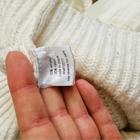 Elizabeth and James Cable Knit Cream Turtleneck Crop Sweater - Picture 9 of 9